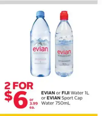 Rexall EVIAN or FIJI Water 1L or EVIAN Sport Cap Water 750mL offer