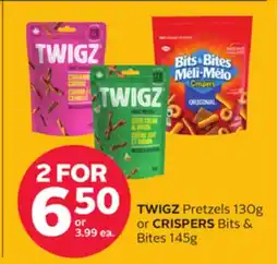 Rexall TWIGZ Pretzels 130g or CRISPERS Bits & Bites 145g offer
