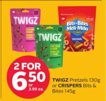 Rexall TWIGZ Pretzels 130g or CRISPERS Bits & Bites 145g offer