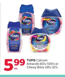 Rexall TUMS Calcium Antacids 60's-100's or Chewy Bites 28's-32's offer