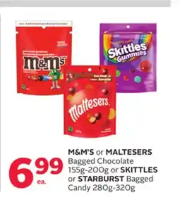 Rexall M & M'S or MALTESERS Bagged Chocolate 155g-200g or SKITTLES or STARBURST Bagged Candy 280g-320g offer