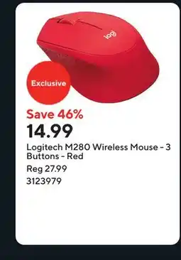Staples Logitech M280 Wireless Mouse - 3 Buttons - Red offer