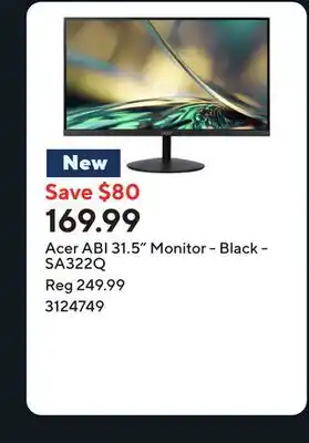 Staples Acer ABI 31.5 Monitor - Black - SA322Q offer