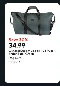 Staples General Supply Goods + Co Weekender Bag - Green offer