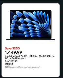 Staples Apple Macbook Air 15 - M4 Chip - 256 GB SSD - 16 GB Unified Memory - Midnight - English offer