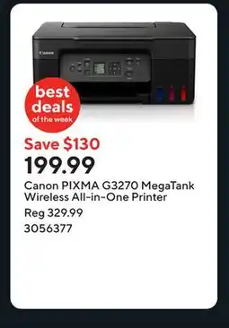 Staples Canon PIXMA G3270 MegaTank Wireless All-in-One Printer offer