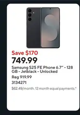 Staples Samsung S25 FE Phone 6.7 - 128 GB - Jetblack - Unlocked offer