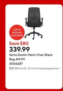 Staples Serta Destin Mesh Chair Black offer