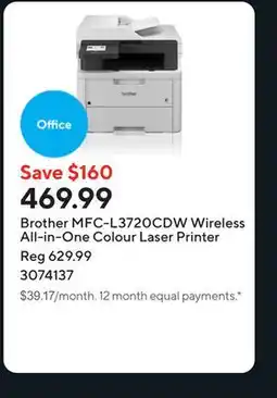 Staples Brother MFC-L3720CDW Wireless All-in-One Colour Laser Printer offer