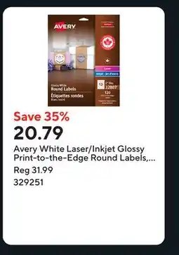 Staples Avery White Laser/Inkjet Glossy Print-to-the-Edge Round Labels, Permanent, 2, 120 Pack (22807) offer