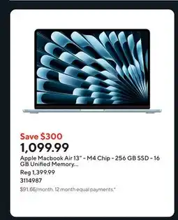 Staples Apple Macbook Air 13 - M4 Chip - 256 GB SSD - 16 GB Unified Memory - Sky Blue - English offer