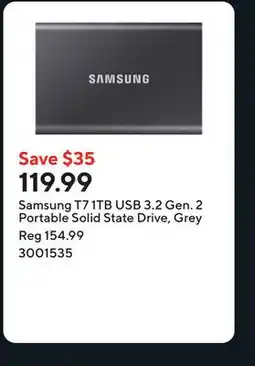 Staples Samsung T7 1TB USB 3.2 Gen. 2 Portable Solid State Drive, Grey offer