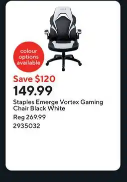 Staples Staples Emerge Vortex Gaming Chair Black White offer