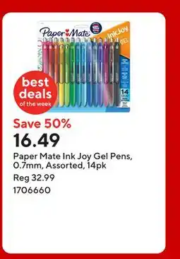 Staples Paper Mate Ink Joy Gel Pens, 0.7mm, Assorted, 14pk offer