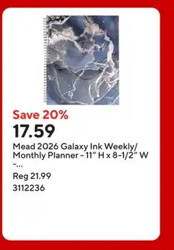 Staples Mead 2026 Galaxy Ink Weekly/Monthly Planner - 11 H x 8-1/2 W - Blue - Bilingual offer