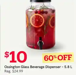 Kitchen Stuff Plus Ossington Glass Beverage Dispenser-5.8 L offer
