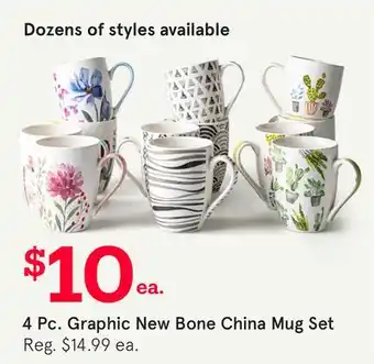 Kitchen Stuff Plus 4 Pc. Graphic New Bone China Mug Set offer
