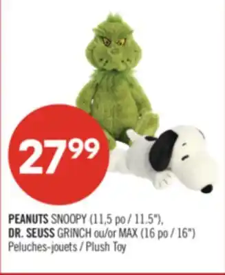Pharmaprix PEANUTS SNOOPY (11,5 po / 11.5) or MAX (16 po / 16) Plush Toy offer