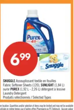 Pharmaprix SNUGGLE Fabric Softener Sheets (120), SUNLIGHT (1,84 L) or PUREX (1,92 L - 2,26 L) Laundry Detergent offer