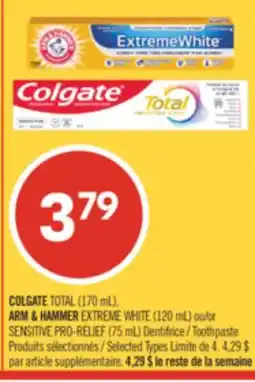 Pharmaprix ARM & HAMMER EXTREME WHITE (120 mL) or SENSITIVE PRO-RELIEF (75 mL) Toothpaste offer