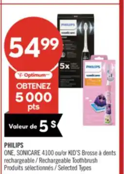 Pharmaprix PHILIPS ONE, SONICARE 4100 ou/or KID'S Brosse Rechargeable Toothbrush offer
