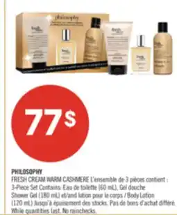 Pharmaprix PHILOSOPHY FRESH CREAM WARM 3-Piece Set Contains Shower Gel (180 mL) Body Lotion (120 mL) offer