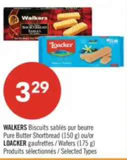 Pharmaprix WALKERS Biscuits Pure Butter Shortbread (150 g) or LOACKER Wafers (175 g) offer