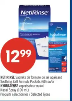 Pharmaprix NETIRINSE Soothing Salt Formula Packets (60) or HYDRASENSE Nasal Spray (100 mL) offer