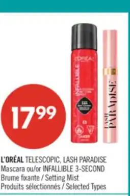 Pharmaprix L'ORÉAL TELESCOPIC, LASH PARADISE Mascara or INFALLIBLE 3-SECOND Setting Mist offer
