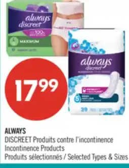 Pharmaprix ALWAYS DISCREET Incontinence Products offer