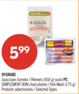 Pharmaprix HYGRADE Wieners (450 g) or PC SIMPLEMENT BON Deli Meat (175 g) offer