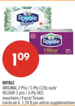 Pharmaprix ROYALE ORIGINAL 2-Ply (126) or VELOUR 3-Ply (82) Facial Tissues offer