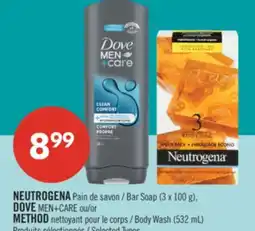 Pharmaprix NEUTROGENA Bar Soap (3 x 100 g), DOVE MEN+CARE or METHOD Body Wash (532 mL) offer