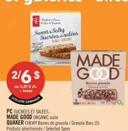 Pharmaprix PC MADE GOOD ORGANIC or QUAKER CHEWY Granola Bars (5) offer