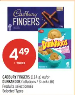 Pharmaprix CADBURY FINGERS (114 g) or DUNKAROOS Snacks (6) offer