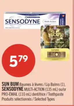 Pharmaprix SUN BUM Lip Balms (1), SENSODYNE MULTI-ACTION (135 mL) or PRO-ÉMAIL (110 mL) Toothpaste offer