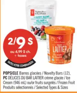 Pharmaprix POPSICLE Novelty Bars (12), PC DÉLICES DU BAR LAITIER Ice Cream (946 mL) or Frozen Fruit offer