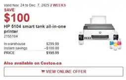 Costco HP 5104 smart tank all-in-one printer offer