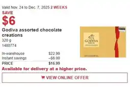 Costco Godiva assorted chocolate creations offer