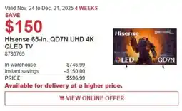 Costco Hisense QD7N UHD 4K QLED TV offer