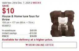 Costco House & Home luxe faux fur throw offer
