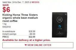 Costco Kicking Horse Three Sisters organic whole bean medium roast coffee offer