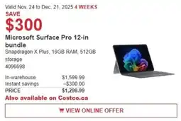 Costco Microsoft Surface Pro 12-in bundle offer