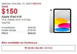 Costco Apple iPad A16 offer