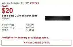 Costco Bose Solo 2 2.0 ch soundbar offer