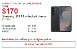 Costco Samsung S25 FE unlocked phone offer