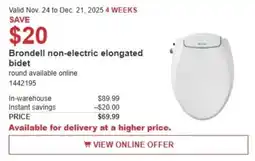 Costco Brondell non-electric elongated bidet offer