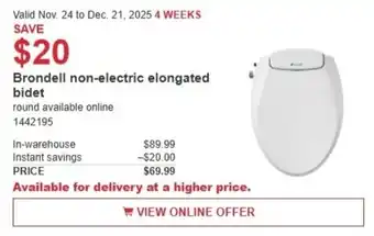 Costco Brondell non-electric elongated bidet offer