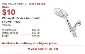 Costco Waterpik Revive handheld shower head offer