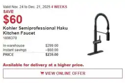 Costco Kohler Semiprofessional Haku Kitchen Faucet offer